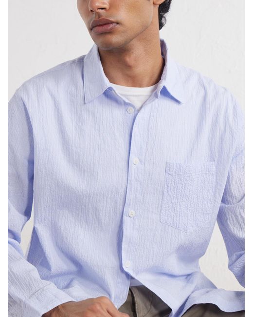 Folk White Striped Seersucker Cotton Shirt for men