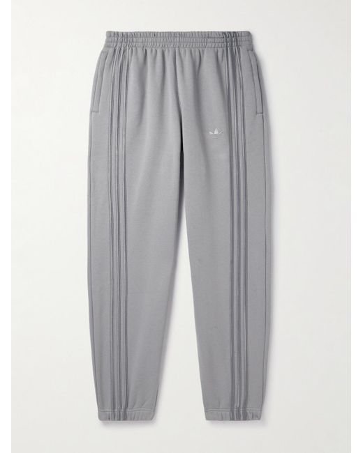 Adidas Originals Gray Tapered Striped Cotton-blend Jersey Sweatpants for men