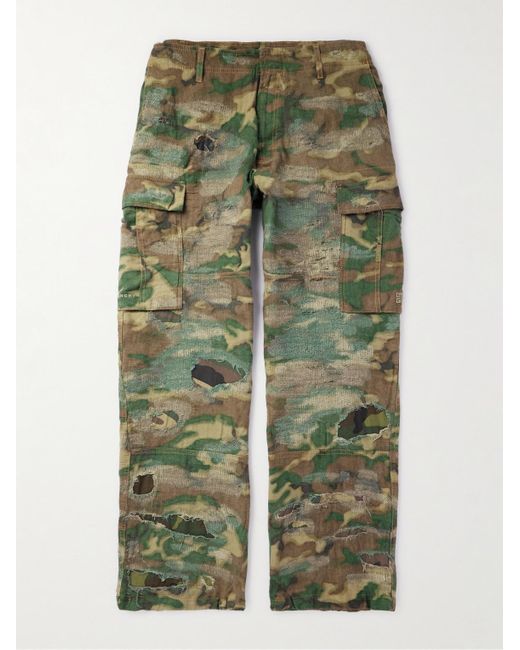 Givenchy Green Straight-leg Distressed Camouflage-print Cotton Cargo Trousers for men