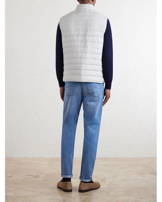 Brunello Cucinelli White Quilted Shell Down Gilet for men