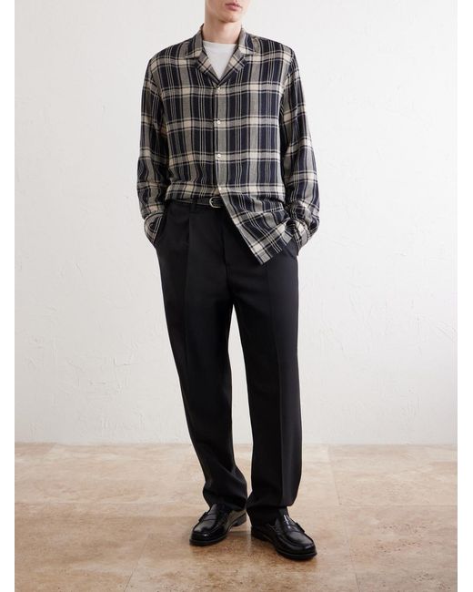 Officine Generale Gray Eren Camp-Collar Checked Cotton-Blend Shirt for men