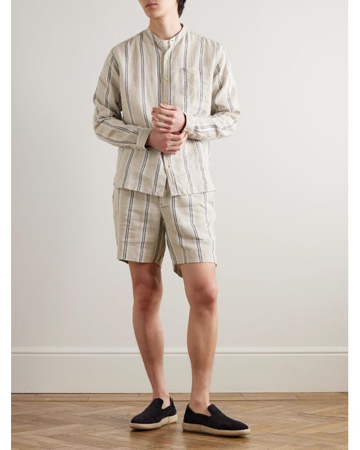 Shorts a gamba dritta in lino con righe Osborne di Oliver Spencer in Natural da Uomo