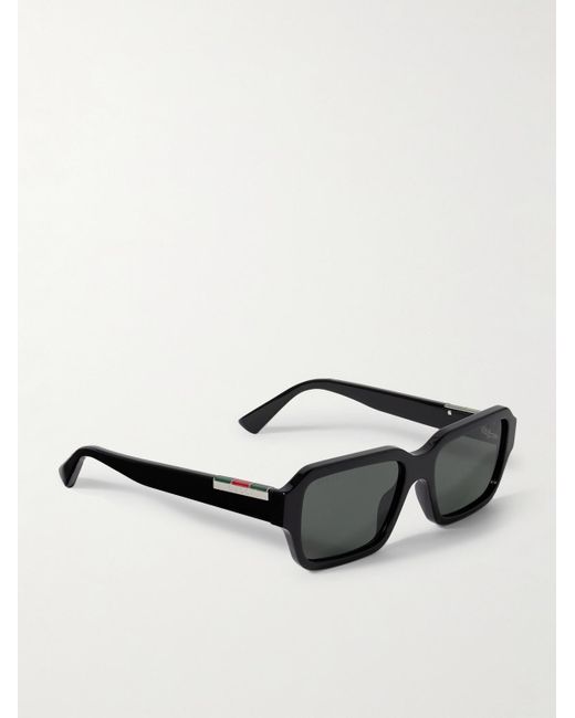 Gucci Black Rectangular-Frame Recycled-Acetate And Enamelled-Tone Sunglasses for men
