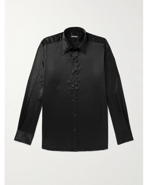 Tom Ford Schmal geschnittenes Hemd aus Seidensatin in Black für Herren