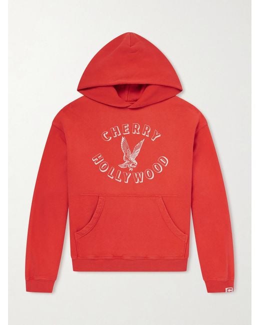 CHERRY LA Red Logo-Print Cotton-Jersey Hoodie for men