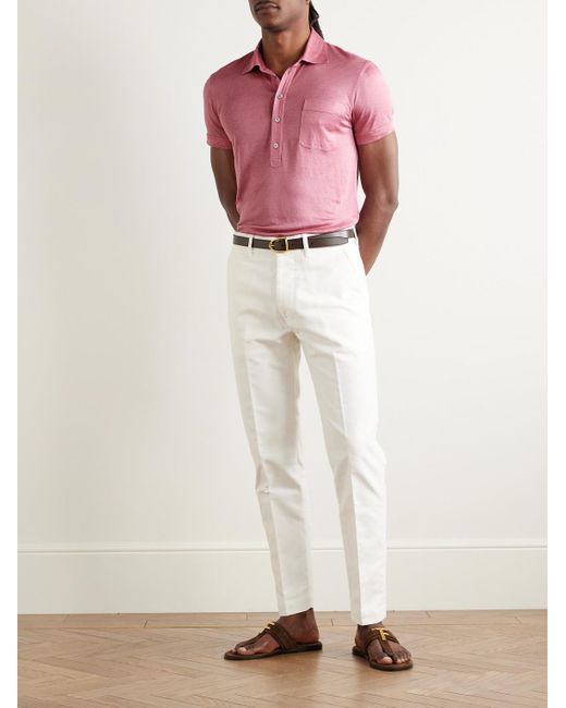 Tom Ford Pink Slim-Fit Silk And Linen-Blend Polo Shirt for men