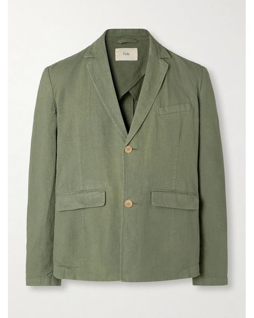 Folk Green Lunar Linen And Cotton-Blend Suit Jacket for men