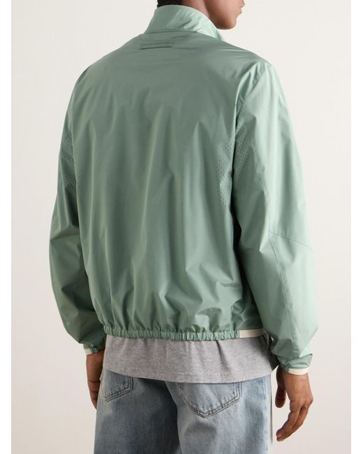 Zegna Green Leather-Trimmed Silk Bomber Jacket for men