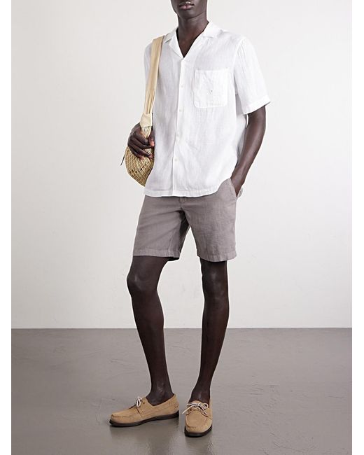 Mr P. Gray Straight-Leg Garment-Dyed Linen Drawstring Bermuda Shorts for men