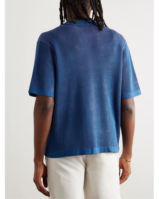 Corridor NYC Blue Plated Ribbed Cotton Shirt for men