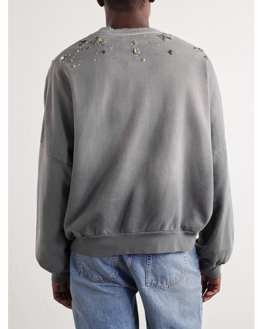 Satoshi Nakamoto Gray Crystal Castle Logo-printed Embellished Distressed Cotton Sweatshirt for men