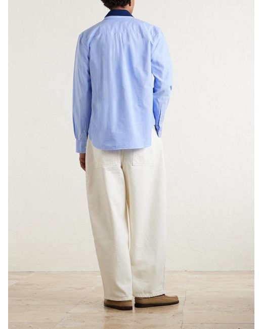 Officine Generale Blue Button-Down Collar Cotton Oxford Shirt for men