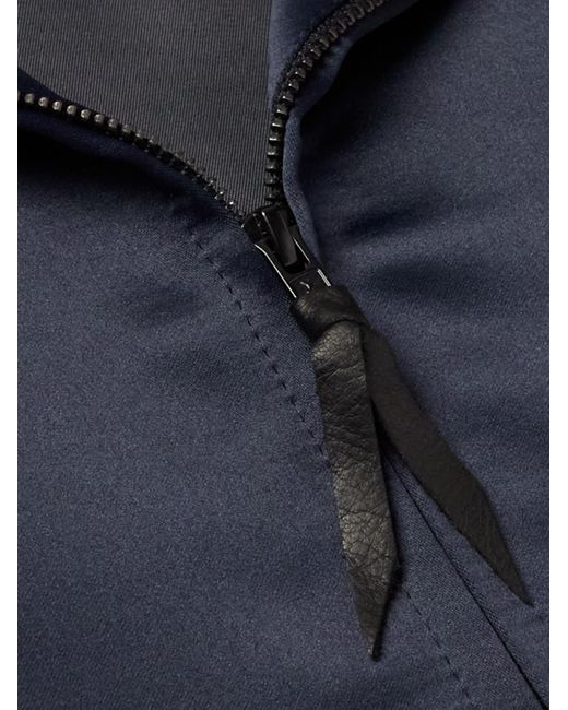 Golden Bear Blue Sukajan Leather-Trimmed Satin Bomber Jacket for men