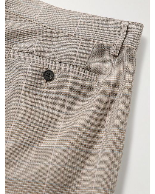 Corridor NYC Natural Straight-leg Pleated Checked Linen And Wool-blend Trousers for men