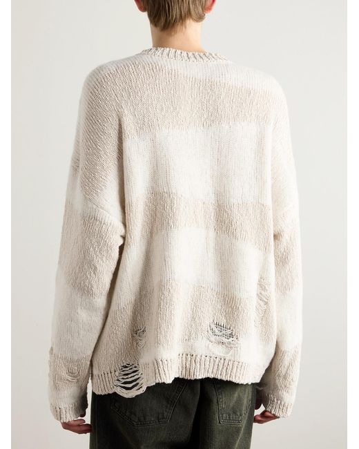 Our Legacy Natural Popover Distressed Striped Cotton And Linen-blend Sweater for men
