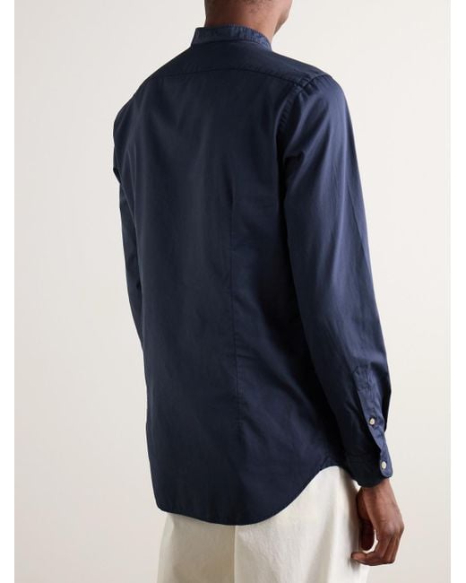 Camicia slim-fit in popeline di cotone con collo alla coreana di Boglioli in Blue da Uomo