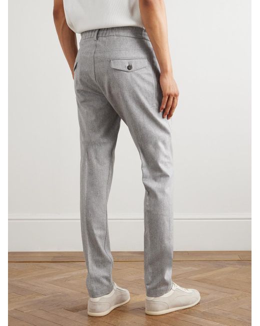 Eleventy Gray Slim-Fit Straight-Leg Pleated Stretch Wool And Cashmere-Blend Drawstring Trousers for men