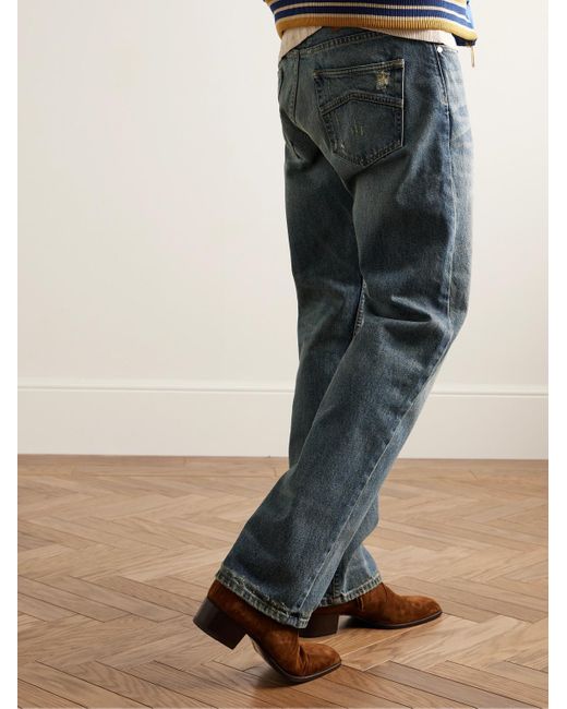 Rhude Blue Straight-leg Distressed Jeans for men