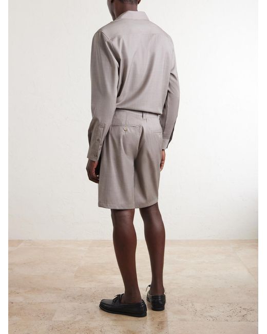 Frescobol Carioca Gray Serano Pleated Wool Shorts for men