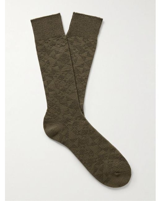 Anonymous Ism Green Quilt Jacquard-knit Cotton-blend Socks for men