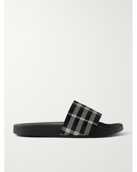 Burberry Black Checked Rubber Slides for men
