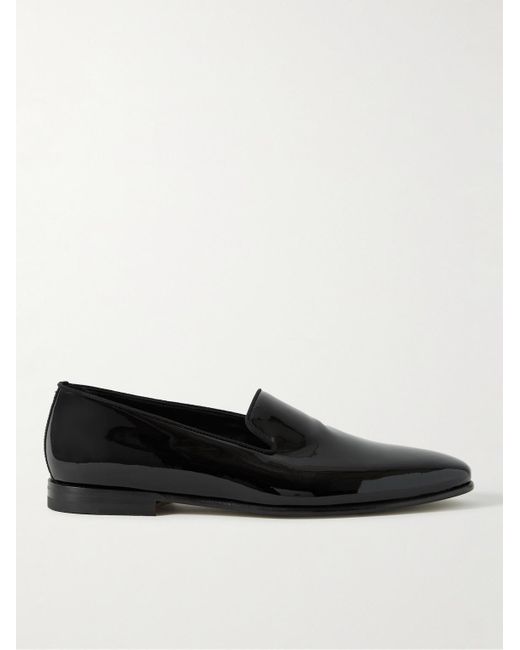 Manolo Blahnik Black Mario Grosgrain-Trimmed Patent-Leather Loafers for men