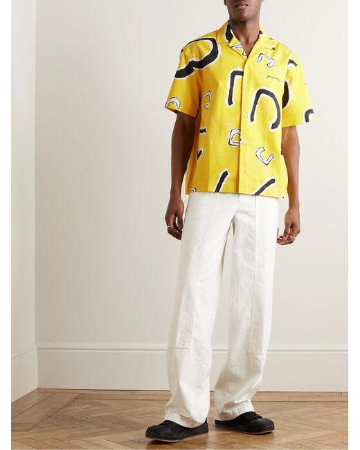 Camicia in cotone stampato con colletto aperto Jean di Jacquemus in Yellow da Uomo
