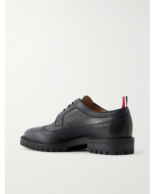Thom Browne Black Longwing Pebble-Grain Leather Brogues for men