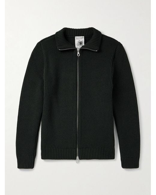 S.N.S Herning Black Virgin Wool Zip-Up Cardigan for men