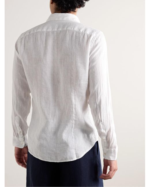 Altea White Mercer Slim-fit Garment-dyed Washed-linen Shirt for men