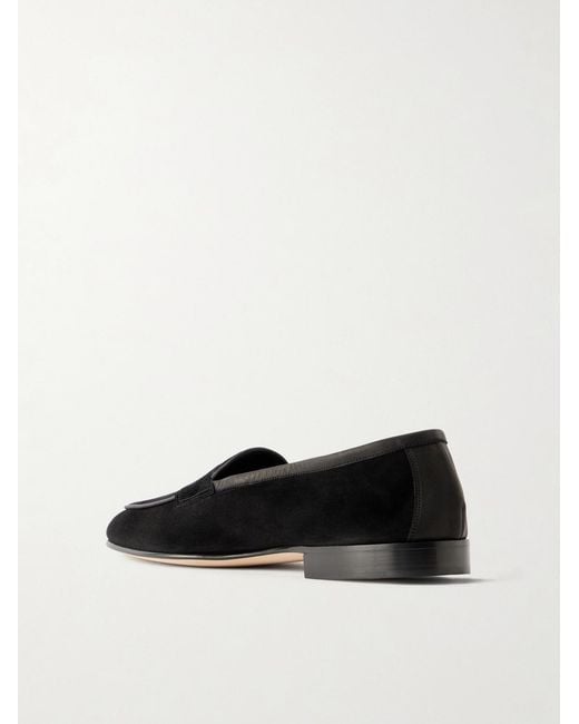 Edward Green Black Polperro Leather-trimmed Suede Penny Loafers for men