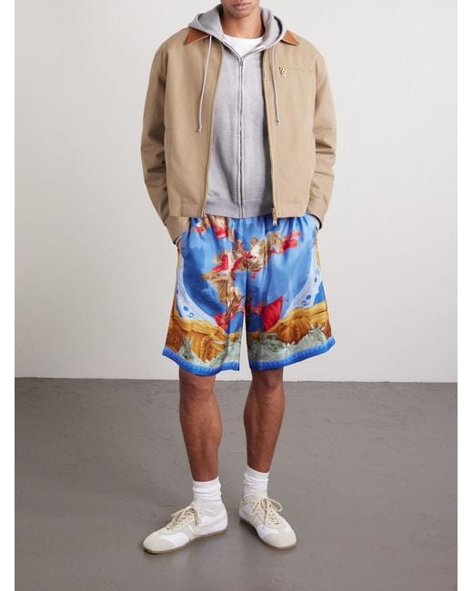 Versace Blue Affresco Printed Silk-Twill Shorts for men