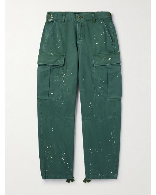 CHERRY LA Green Straight-Leg Paint-Splattered Cotton-Twill Cargo Trousers for men