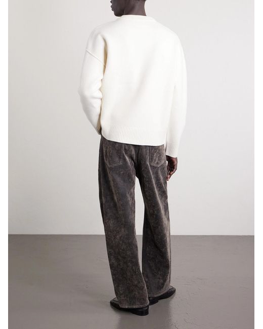AMI Natural Logo-Intarsia Virgin Wool Sweater for men