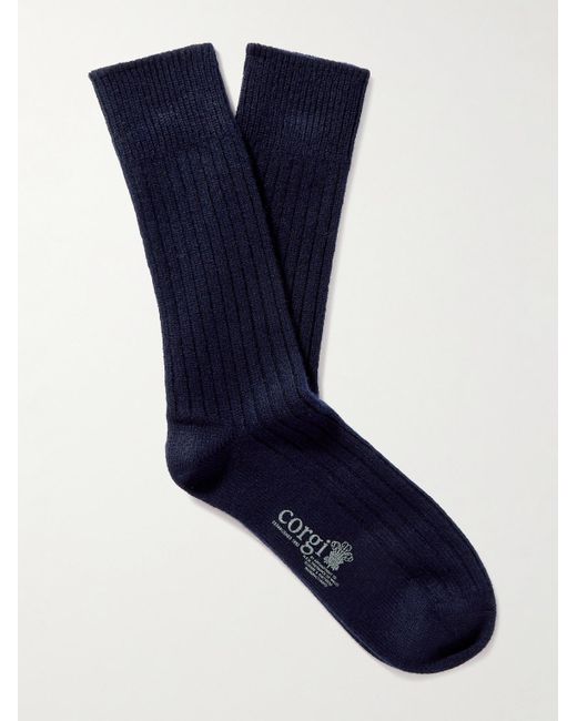 Kingsman Blue Ribbed Cashmere Socks for men