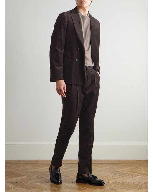 Mr P. Black Tapered Cotton And Cashmere-blend Corduroy Tuxedo Trousers for men