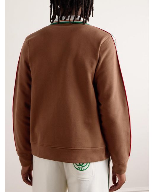 Casablancabrand Brown Laurel Logo-appliquéd Embroidered Organic Cotton-jersey Zip-up Cardigan for men