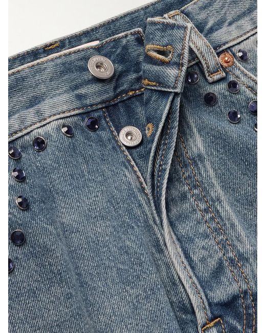 Valentino Garavani Blue Straight-Leg Crystal-Embellished Jeans for men