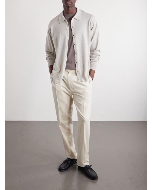 John Smedley White Tibor Merino Wool Cardigan for men