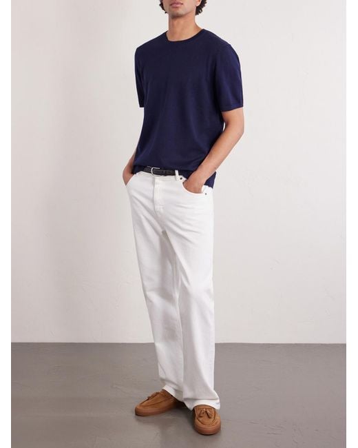 Mr P. Blue Organic Cotton And Cashmere-Blend T-Shirt for men