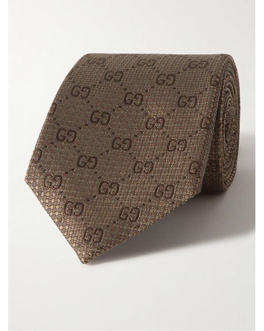 Cravatta in seta con logo jacquard di Gucci in Brown da Uomo