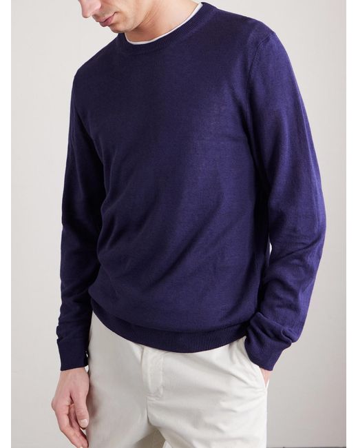 Linen And Cotton-Blend Sweater di Mr P. in Blue da Uomo