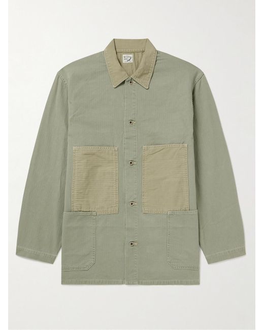 Orslow Green Herringbone Cotton Overshirt for men