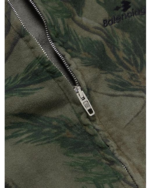 Balenciaga Green Logo-Embroidered Printed Cotton-Jersey Hoodie for men