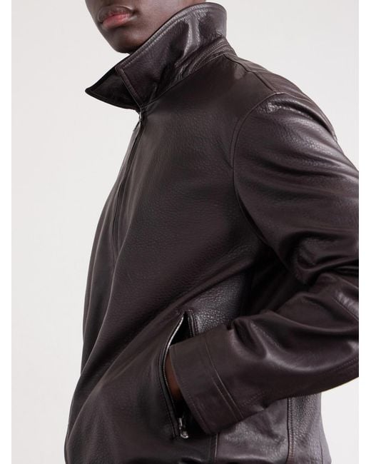Brunello Cucinelli Black Leather Jacket for men