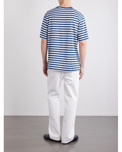 Burberry Blue Ryan Logo-Embroidered Striped Cotton-Blend Jersey T-Shirt for men
