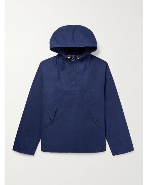 Drake's Blue Surf Waxed-cotton Half-zip Hooded Jacket for men