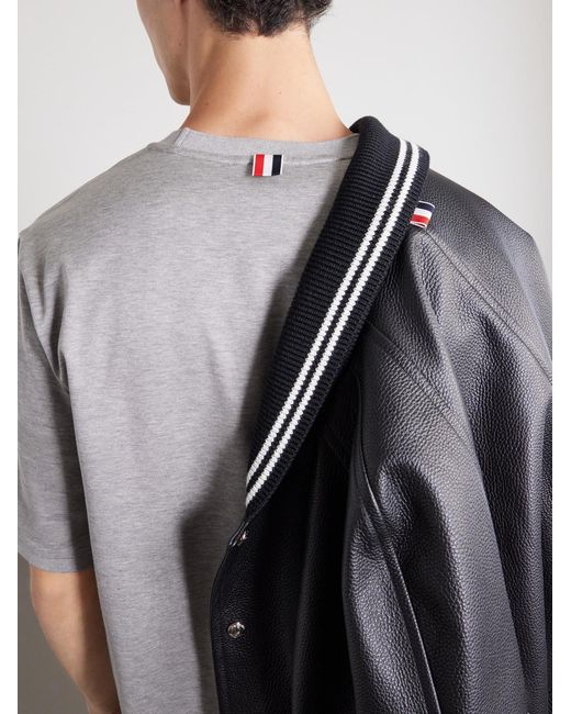 Thom Browne White Logo-appliquéd Striped Cotton-jersey T-shirt for men