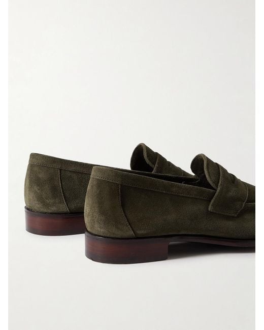 George Cleverley Green Cannes Suede Penny Loafers for men