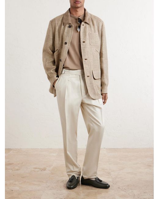 Ralph Lauren Natural Corduroy And Suede-Trimmed Herringbone Linen Field Jacket for men